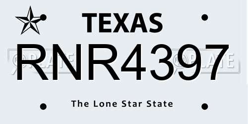 RNR4397 Texas License Plate