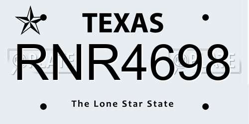 RNR4698 Texas License Plate