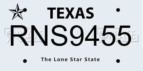 RNS9455 Texas License Plate