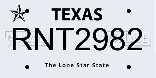 RNT2982 Texas License Plate