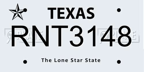 RNT3148 Texas License Plate