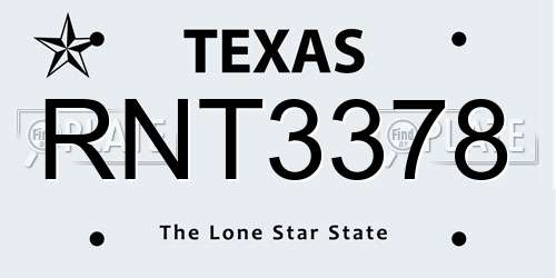 RNT3378 Texas License Plate