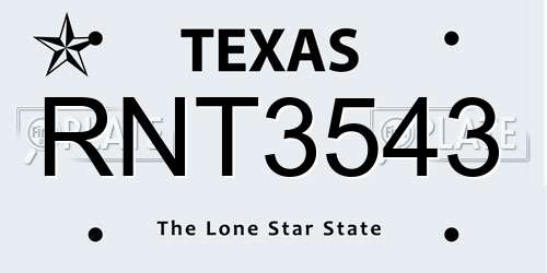 RNT3543 Texas License Plate