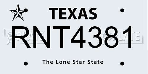 RNT4381 Texas License Plate