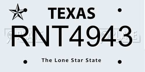 RNT4943 Texas License Plate