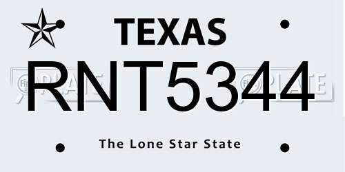 RNT5344 Texas License Plate