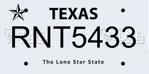 RNT5433 Texas License Plate