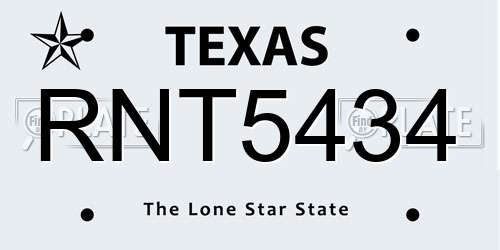 RNT5434 Texas License Plate