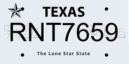 RNT7659 Texas License Plate