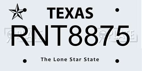 RNT8875 Texas License Plate
