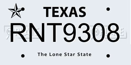 RNT9308 Texas License Plate