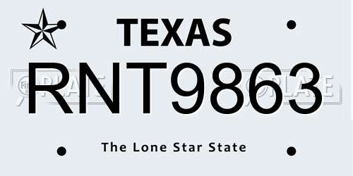 RNT9863 Texas License Plate