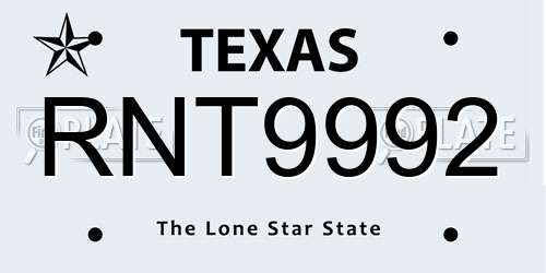 RNT9992 Texas License Plate