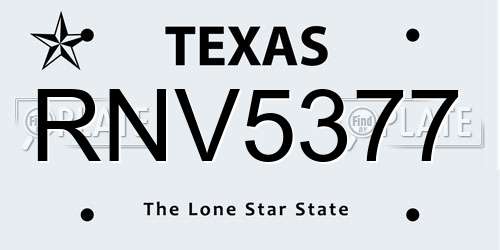 RNV5377 Texas License Plate