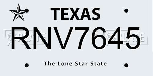 RNV7645 Texas License Plate