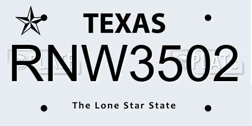 RNW3502 Texas License Plate