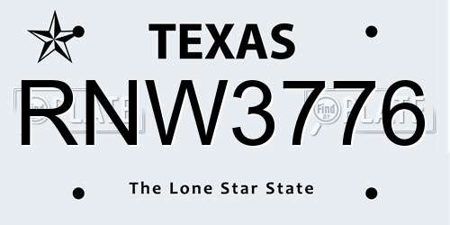 RNW3776 Texas License Plate
