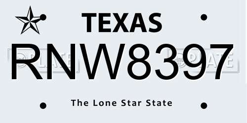 RNW8397 Texas License Plate