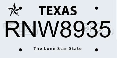 RNW8935 Texas License Plate