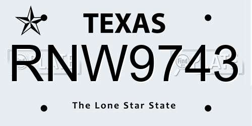 RNW9743 Texas License Plate