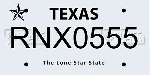 RNX0555 Texas License Plate