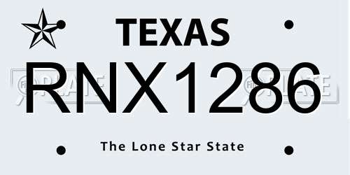 RNX1286 Texas License Plate