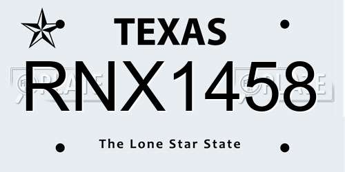 RNX1458 Texas License Plate