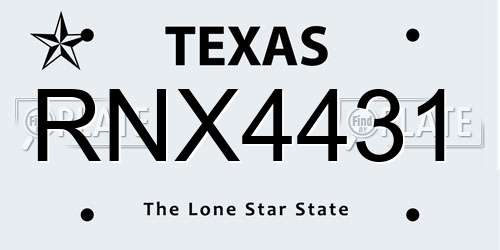 RNX4431 Texas License Plate