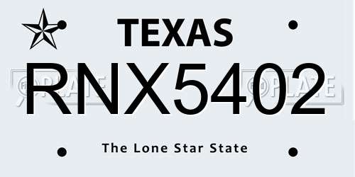 RNX5402 Texas License Plate