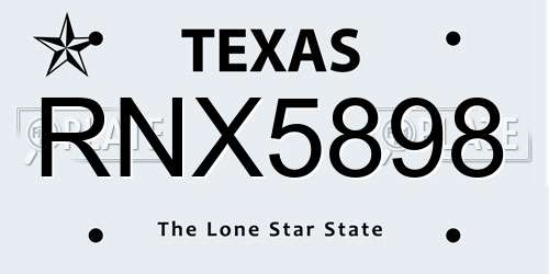 RNX5898 Texas License Plate