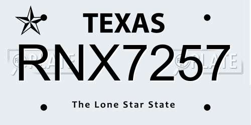 RNX7257 Texas License Plate