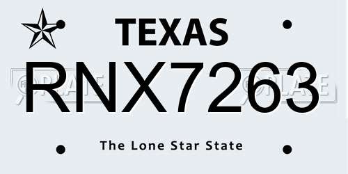 RNX7263 Texas License Plate