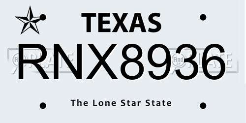 RNX8936 Texas License Plate