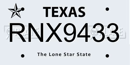 RNX9433 Texas License Plate