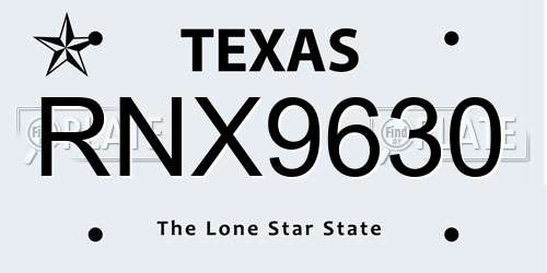 RNX9630 Texas License Plate