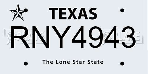 RNY4943 Texas License Plate