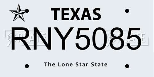 RNY5085 Texas License Plate