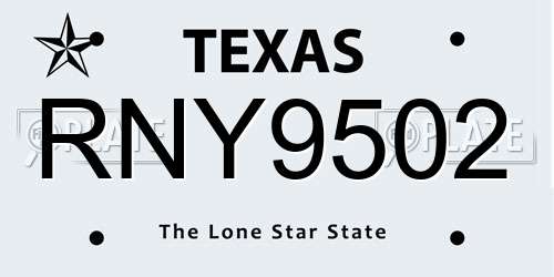 RNY9502 Texas License Plate