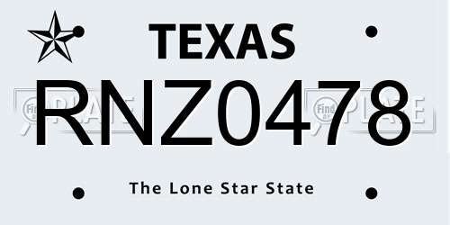 RNZ0478 Texas License Plate