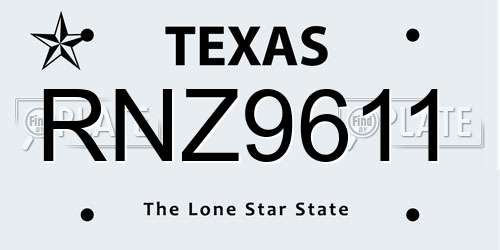 RNZ9611 Texas License Plate
