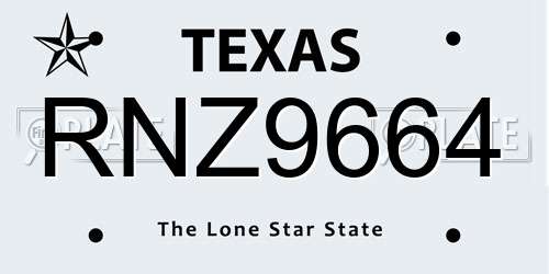 RNZ9664 Texas License Plate