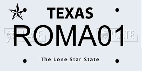 ROMA01 Texas License Plate