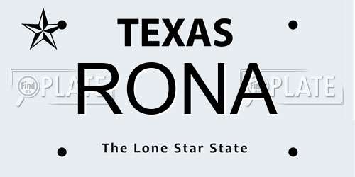 RONA Texas License Plate