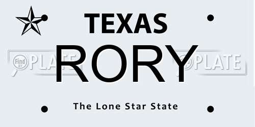 RORY Texas License Plate