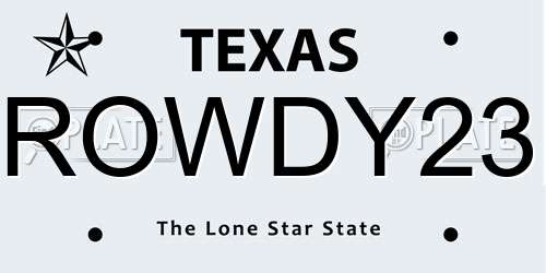 ROWDY23 Texas License Plate