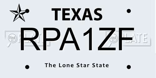 RPA1ZF Texas License Plate