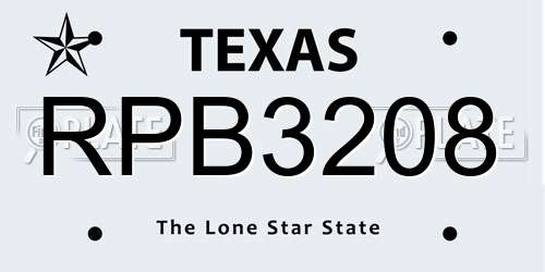 RPB3208 Texas License Plate