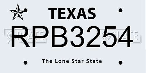 RPB3254 Texas License Plate