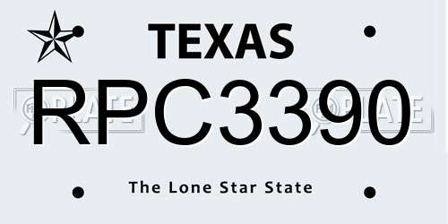 RPC3390 Texas License Plate