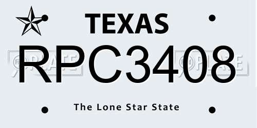 RPC3408 Texas License Plate